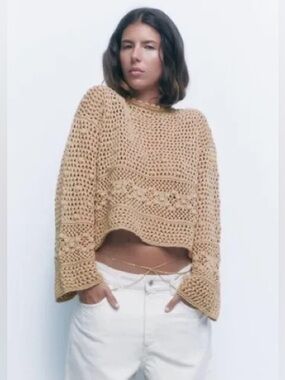 Zara Cropped Crochet Sweater